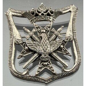 Vintage Coro Heraldic Shield Eagle Crossed Swords Brooch Pin 2"